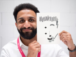 Face-o-mat portrait - Tobias Gutmann, 2024, ink on paper, 22x16 cm, Ithra Center, Dhahran, Saudi Arabia Tobias Gutmann - Face-o-mat / Sai Bot